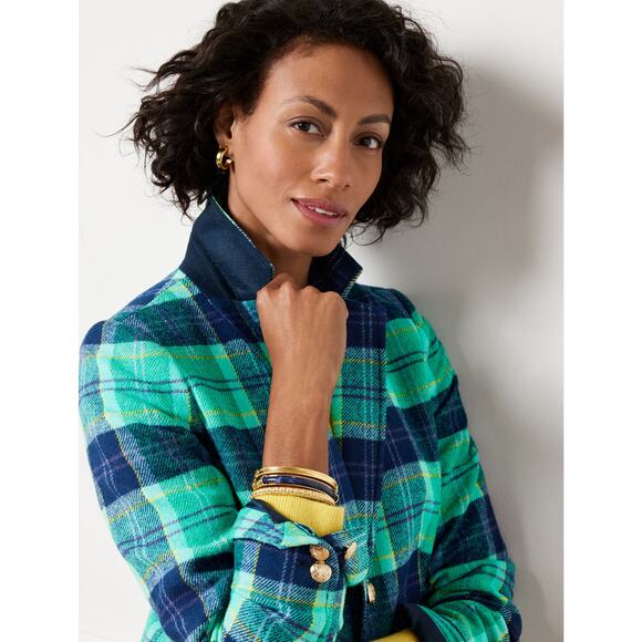 Talbots Classic Preppy Shetland Wool Blazer Aspen Plaid Tartan Turquoise Blue 8 - Picture 5 of 14